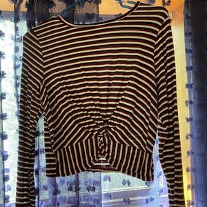 Long Sleeve Knot Striped Shirt
